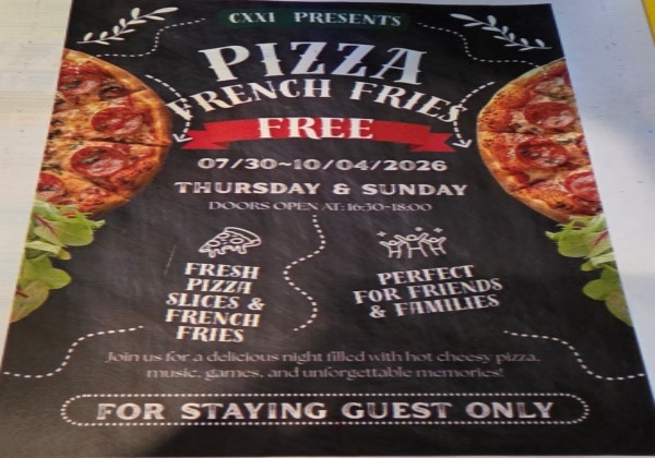 Pizza&French frise for stayign the guest