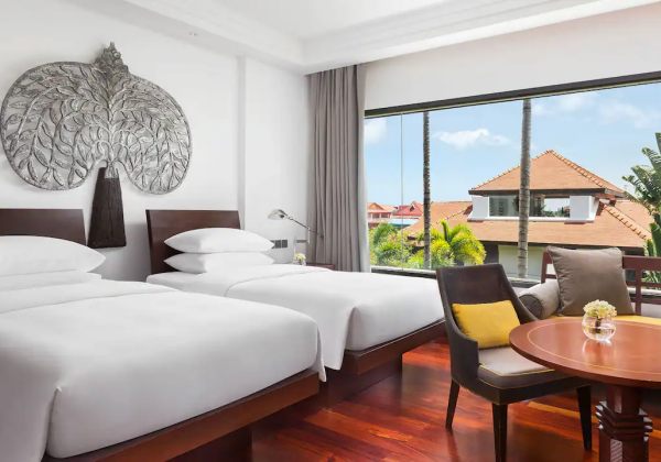 Twin Beds with Garden View